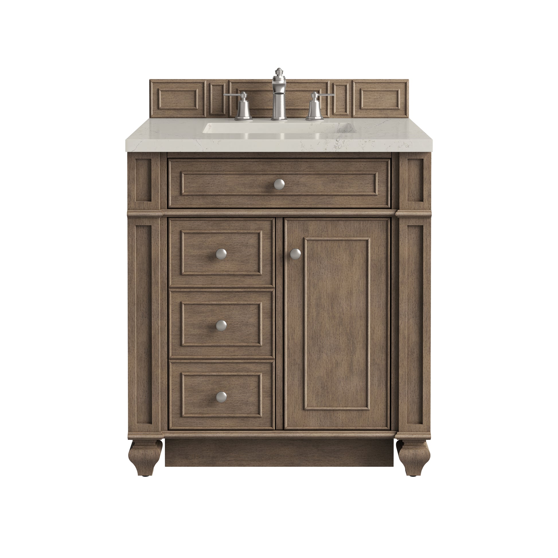 Renovate for Less Atlanta Bristol 30" Single Vanity, Whitewashed Walnut, w/ 3 CM Siberian Silestone Top