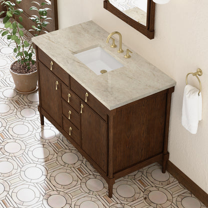 Renovate for Less Atlanta Kinnsden 48" Single Vanity, Sable Oak w/ 3 CM Tajnar Eclos Top
