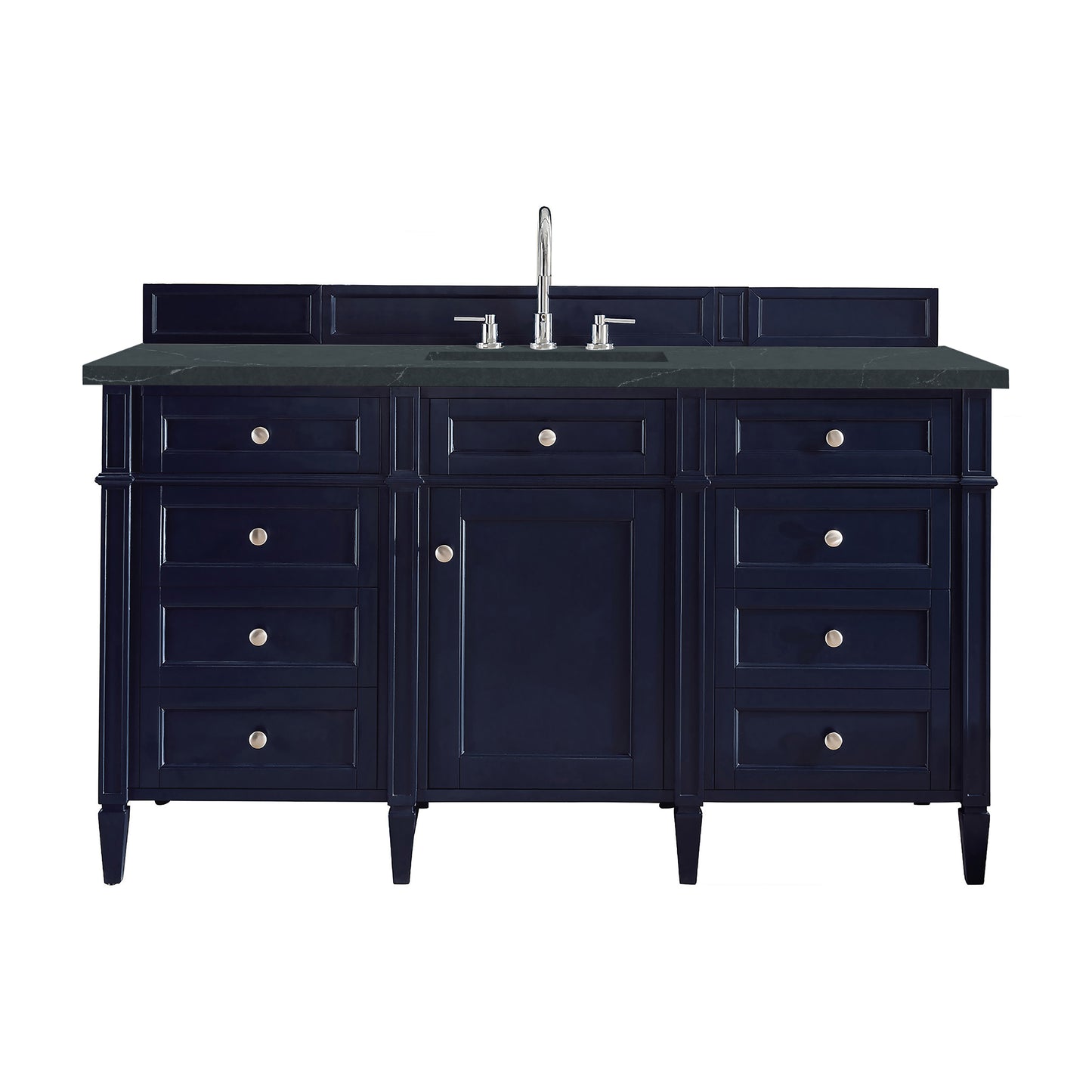 Renovate for Less Atlanta Brittany 60" Single Vanity, Victory Blue w/ 3 CM Charcoal Soapstone Silestone Top