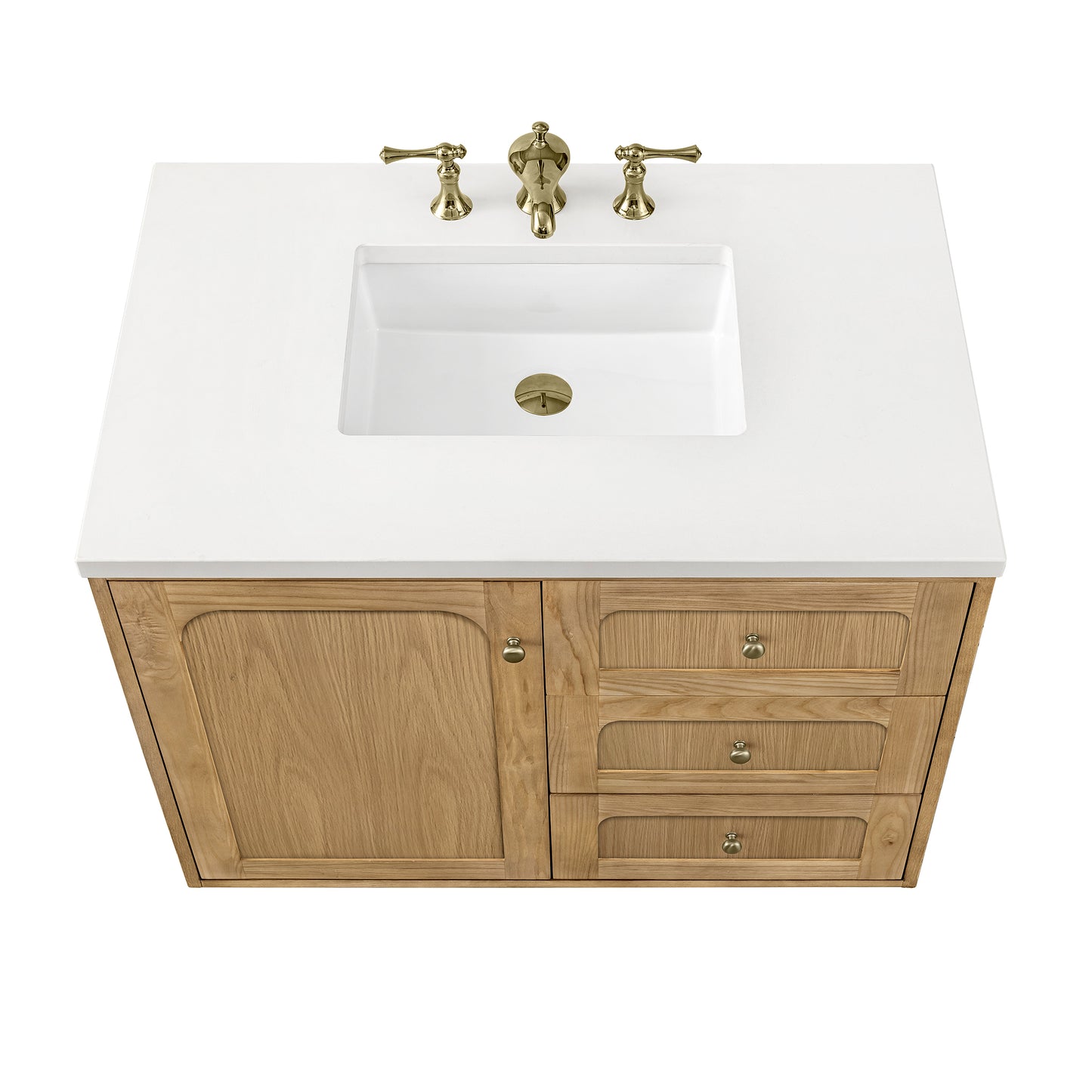 Renovate for Less Atlanta Laurent 36" Single Vanity, Light Natural Oak w/ 3 CM White Zeus Top