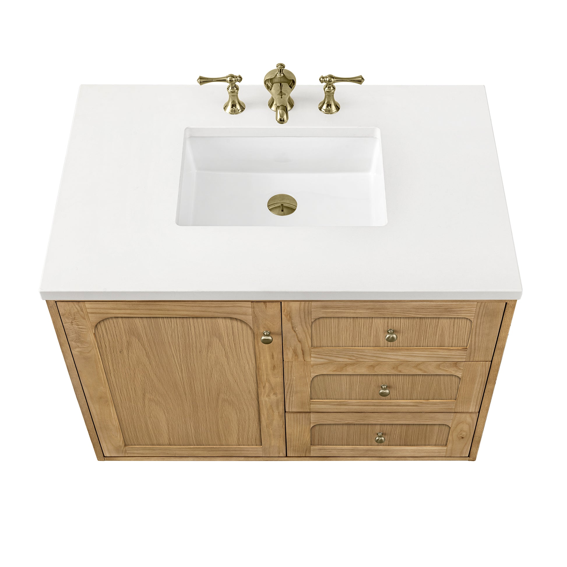 Renovate for Less Atlanta Laurent 36" Single Vanity, Light Natural Oak w/ 3 CM White Zeus Top