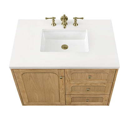 Renovate for Less Atlanta Laurent 36" Single Vanity, Light Natural Oak w/ 3 CM White Zeus Top