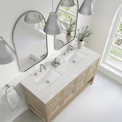 Renovate for Less Atlanta Breckenridge 60" Double Vanity, Whitewashed Oak, w/ 3 CM Eternal Jasmine Pearl Quartz Top