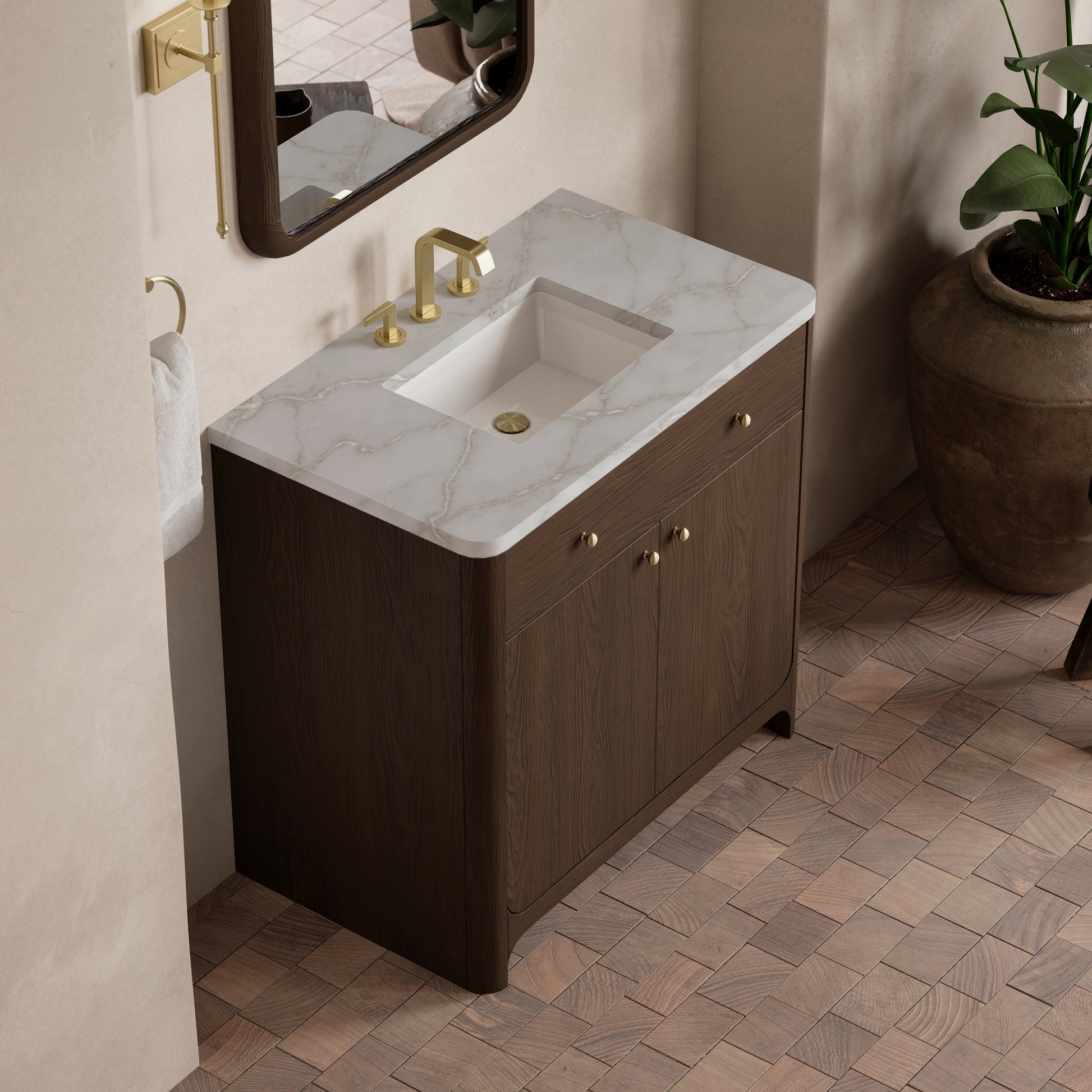 Renovate for Less Atlanta Gracyn 36" Single Vanity, Sable, w/ 3 CM Victorian Silver Quartz Widespread Top