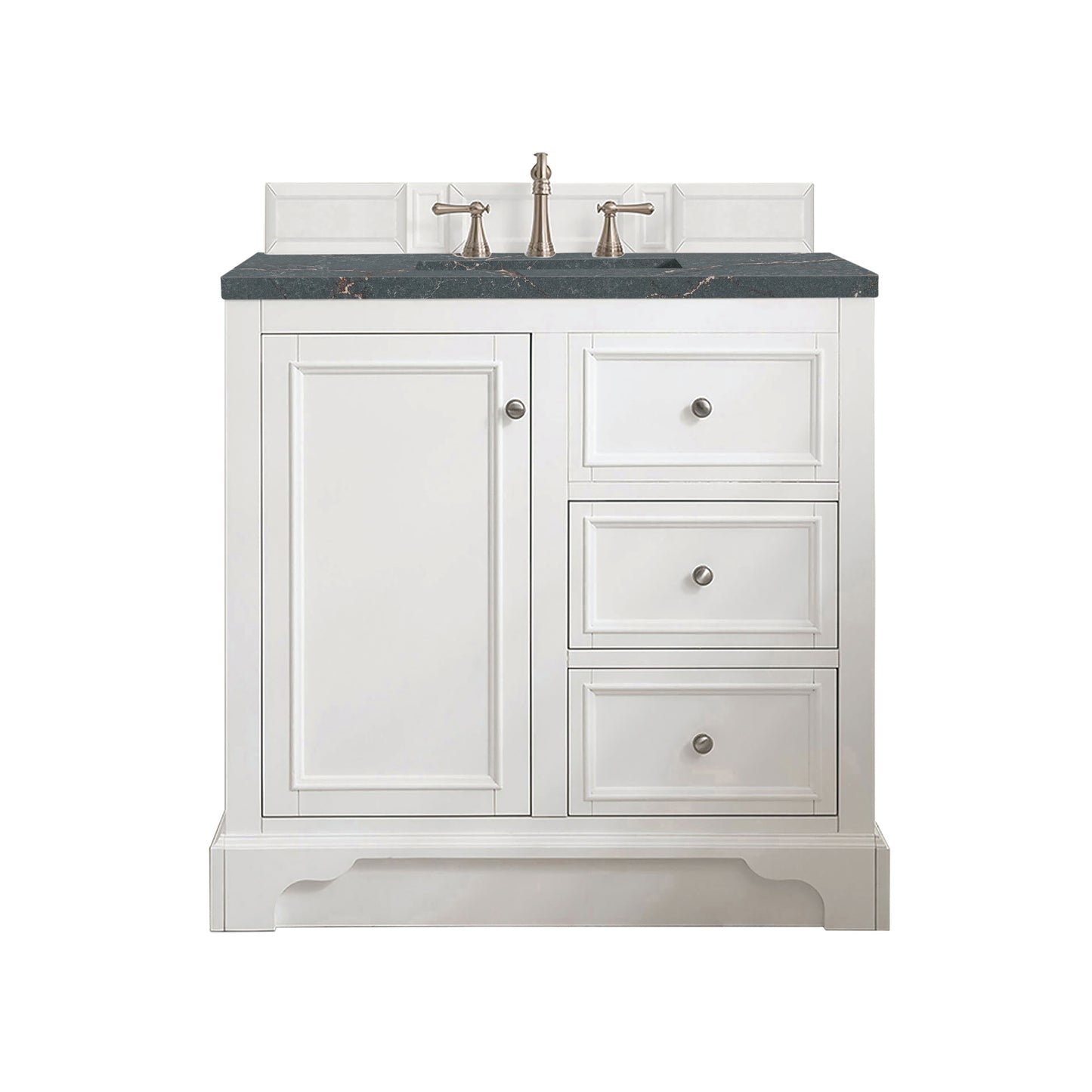 Renovate for Less Atlanta De Soto 36" Single Vanity, Bright White w/ 3 CM Parisien Bleu Silestone Top