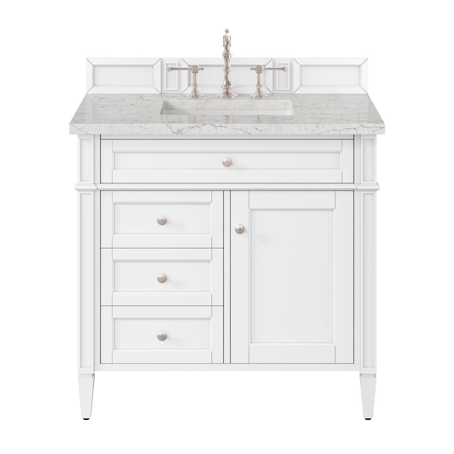Renovate for Less Atlanta Brittany 36" Single Vanity, Bright White w/ 3 CM Eternal Jasmine Pearl Silestone Top