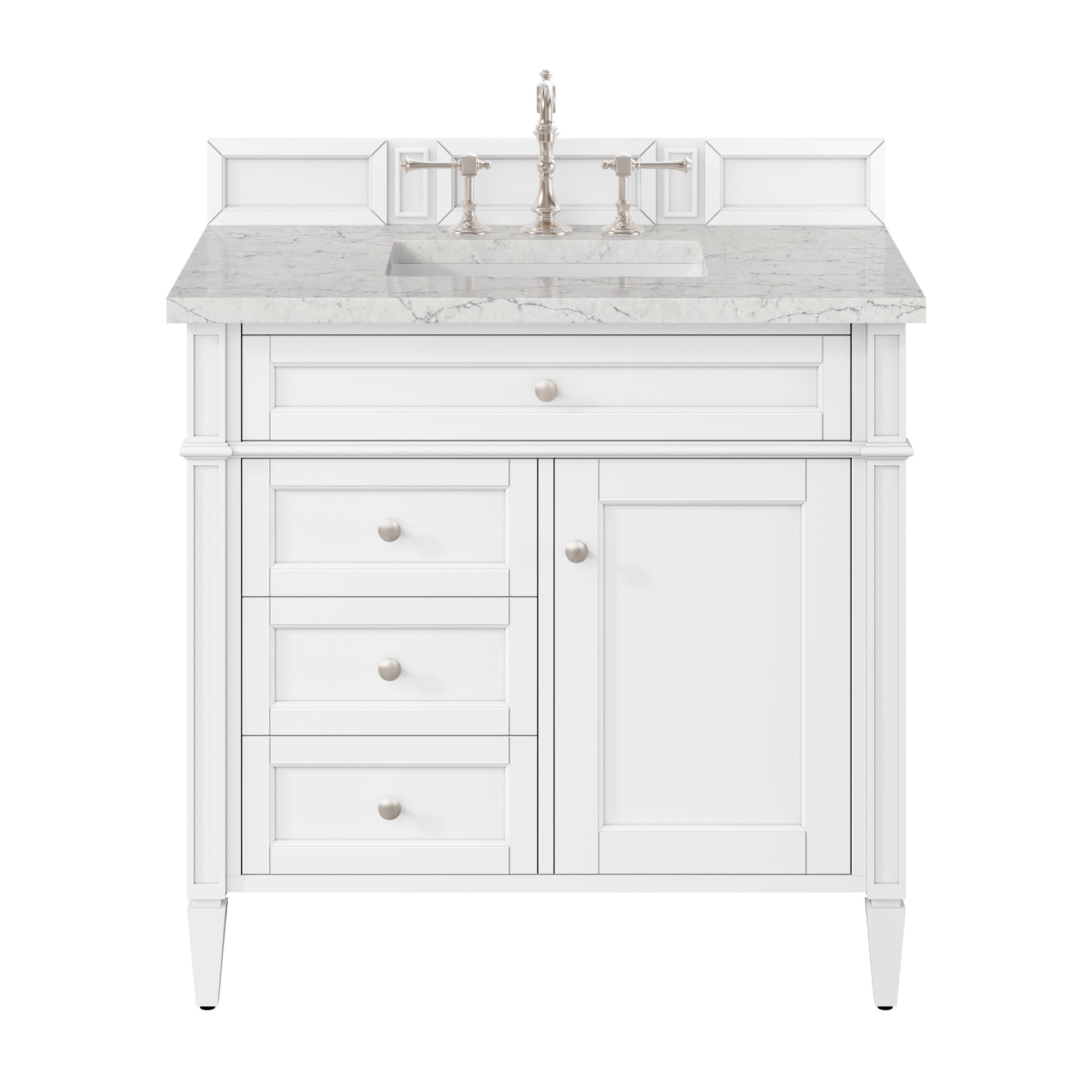 Renovate for Less Atlanta Brittany 36" Single Vanity, Bright White w/ 3 CM Eternal Jasmine Pearl Silestone Top