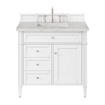 Renovate for Less Atlanta Brittany 36" Single Vanity, Bright White w/ 3 CM Eternal Jasmine Pearl Silestone Top