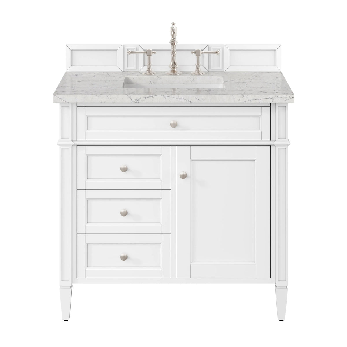 Brittany 36" Single Vanity, Bright White w/ 3 CM Eternal Jasmine Pearl Silestone Top