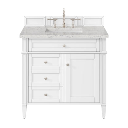 Brittany 36" Single Vanity, Bright White w/ 3 CM Eternal Jasmine Pearl Silestone Top
