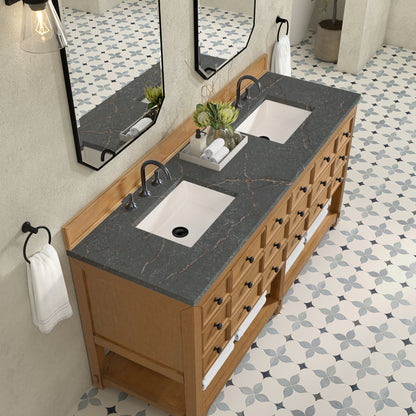 Renovate for Less Atlanta Malibu 72" Double Vanity, Amber Birch w/ 3 CM Parisien Bleu Top