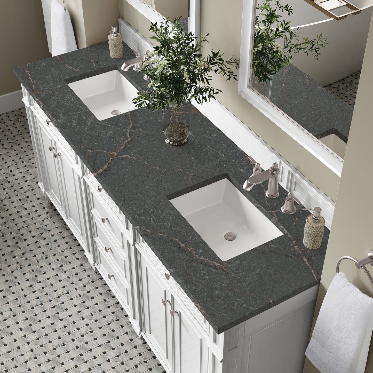 Renovate for Less Atlanta Bristol 72" Double Vanity, Bright White w/ 3 CM Parisien Bleu Silestone Top
