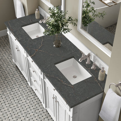 Renovate for Less Atlanta Bristol 72" Double Vanity, Bright White w/ 3 CM Parisien Bleu Silestone Top