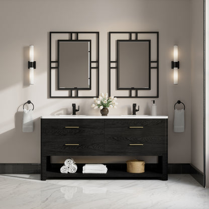 Renovate for Less Atlanta Lucian 72" Double Vanity, Carbon Oak w/ 3 CM White Zeus Silestone Top