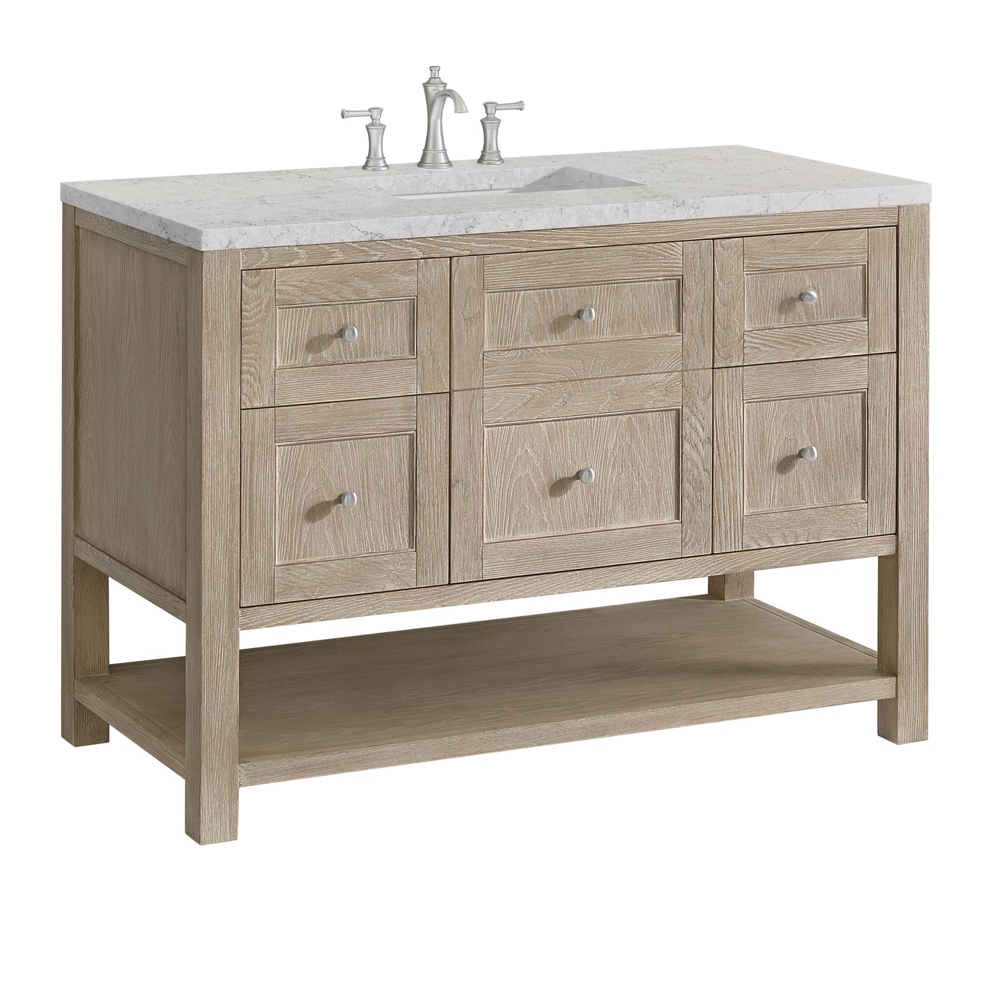 Renovate for Less Atlanta Breckenridge 48" Single Vanity, Whitewashed Oak w/ 3 CM Eternal Jasmine Pearl Silestone Top