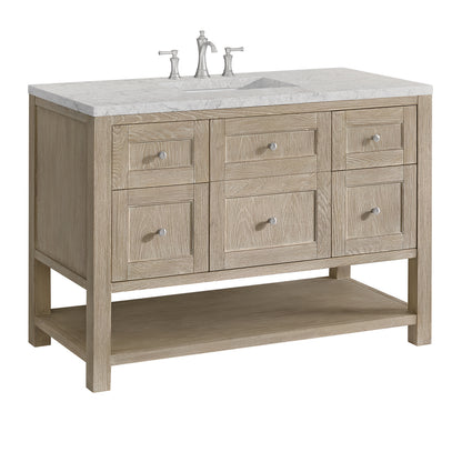 Renovate for Less Atlanta Breckenridge 48" Single Vanity, Whitewashed Oak w/ 3 CM Eternal Jasmine Pearl Silestone Top