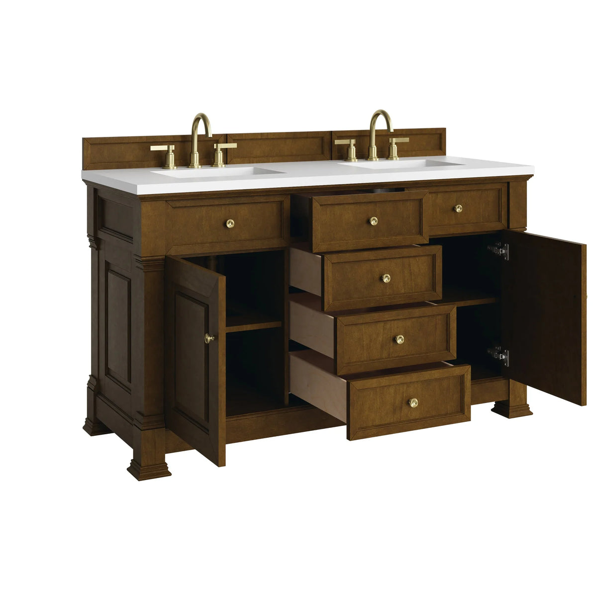 Brookfield 60" Double Vanity, Honey Oak,  w/ 3 CM White Zeus Silestone Top