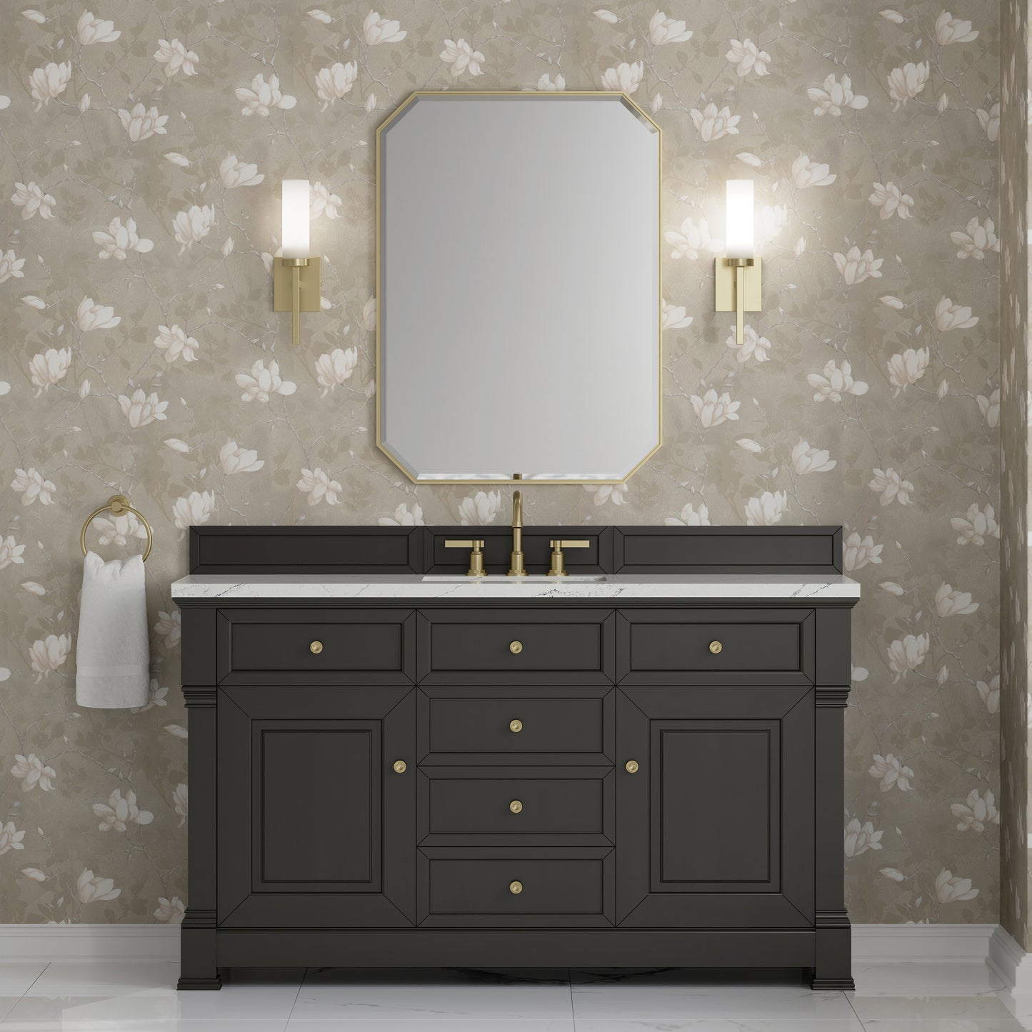 Renovate for Less Atlanta Brookfield 60" Single Vanity, Black Onyx w/ 3 CM Ethereal Noctis Silestone Top