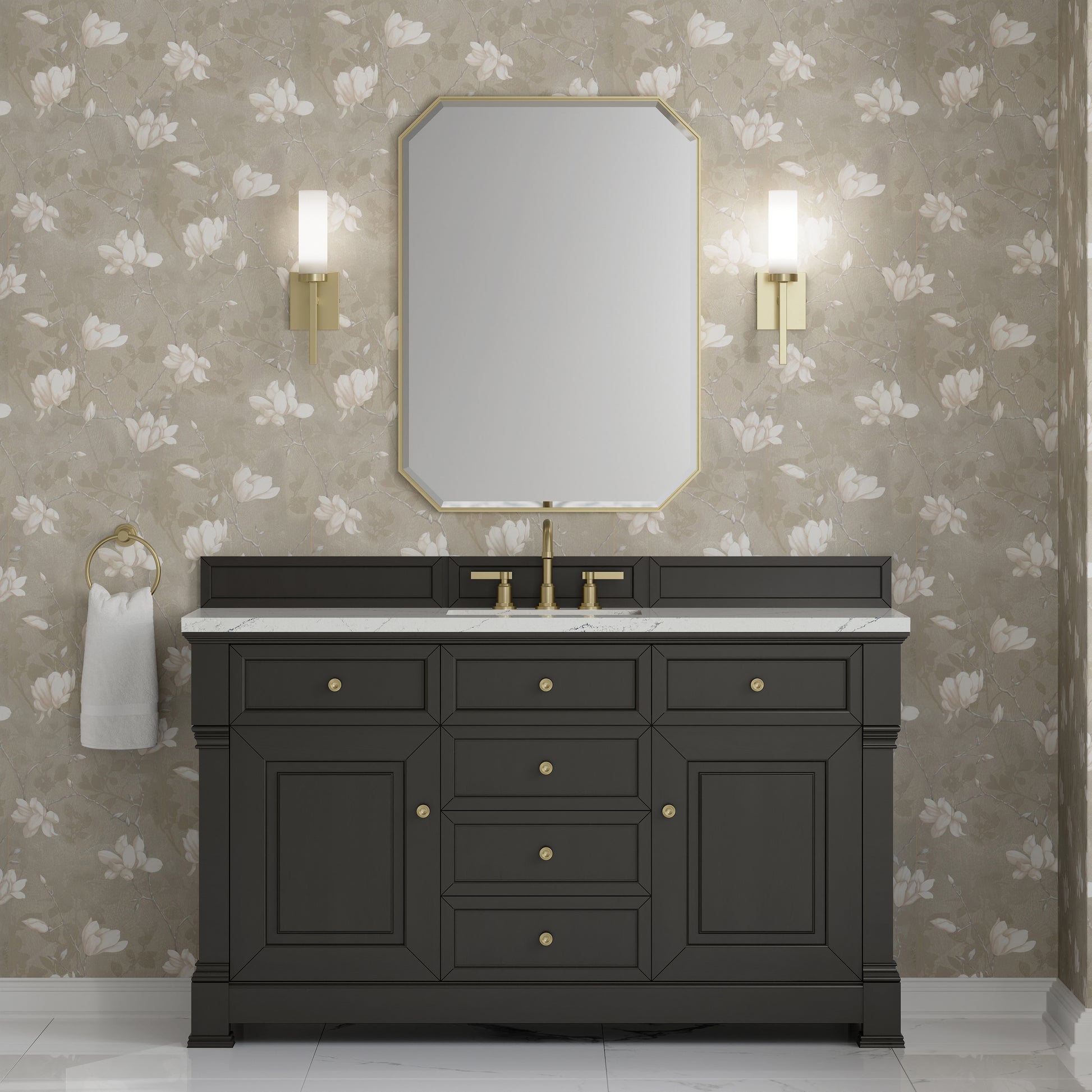 Renovate for Less Atlanta Brookfield 60" Single Vanity, Black Onyx w/ 3 CM Ethereal Noctis Silestone Top