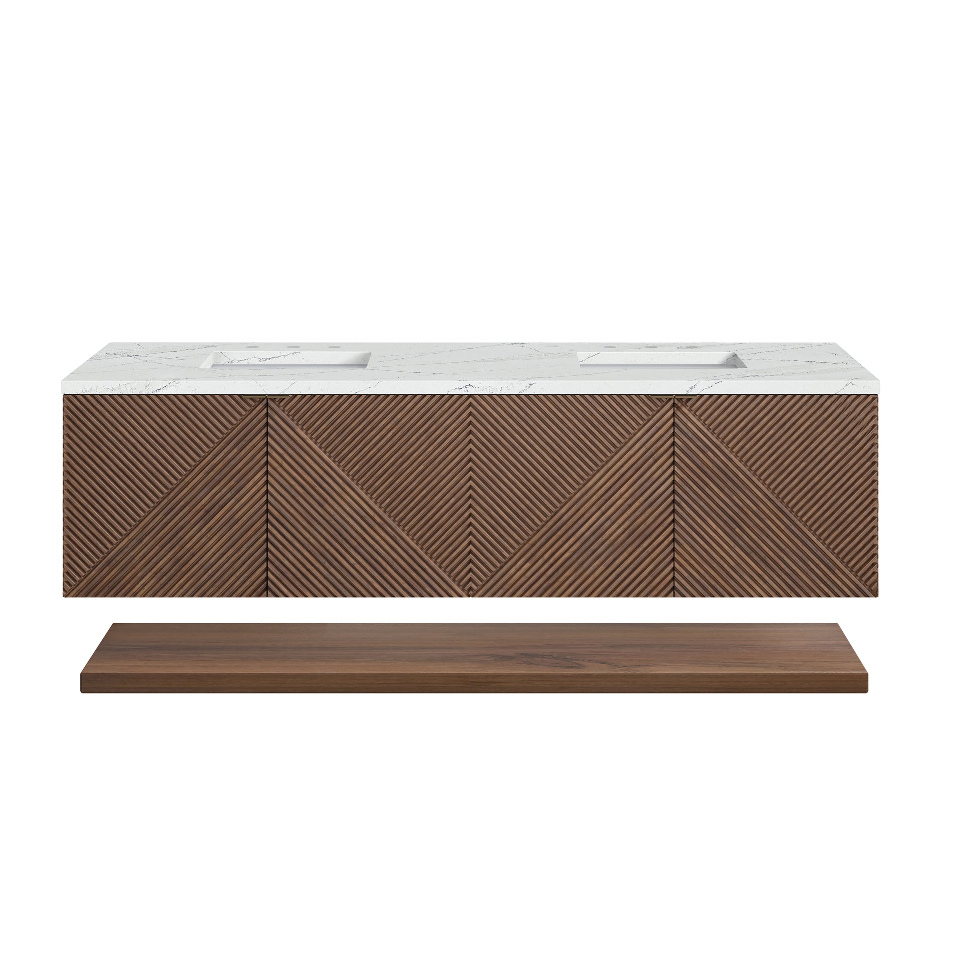 Renovate for Less Atlanta Marcello 72" Double Vanity, Chestnut w/ 3 CM Ethereal Noctis Top