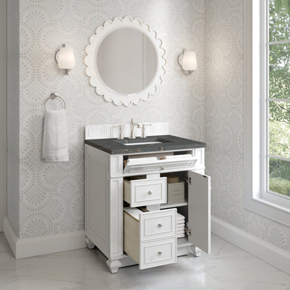 Renovate for Less Atlanta Bristol 30" Single Vanity, Bright White w/ 3 CM Parisien Bleu Silestone Top