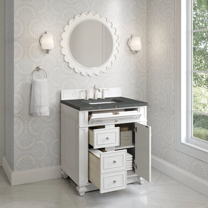 Bristol 30" Single Vanity, Bright White w/ 3 CM Parisien Bleu Silestone Top