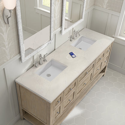 Renovate for Less Atlanta Breckenridge 72" Double Vanity, Whitewashed Oak, w/ 3 CM Siberian Silestone Top w/FreePower Wireless Charger