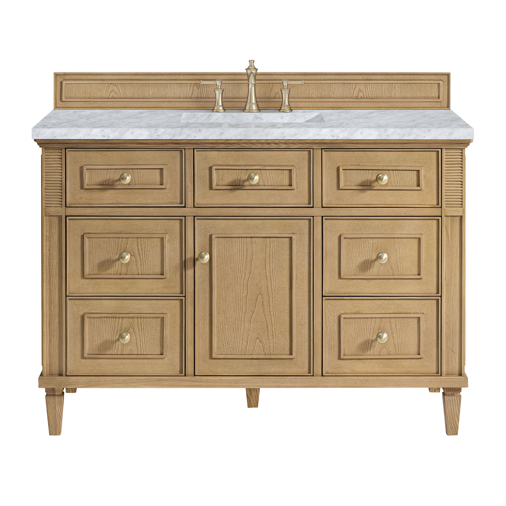 Renovate for Less Atlanta Lorelai 48" Single Vanity, Light Natural Oak w/ 3 CM Carrara White Marble Top