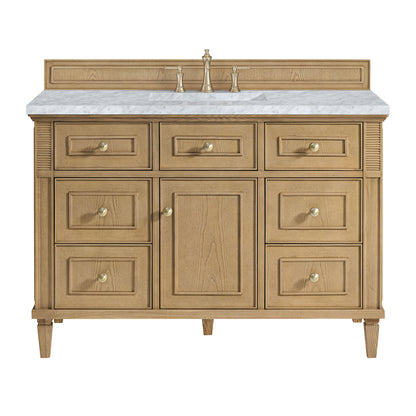 Renovate for Less Atlanta Lorelai 48" Single Vanity, Light Natural Oak w/ 3 CM Carrara White Marble Top