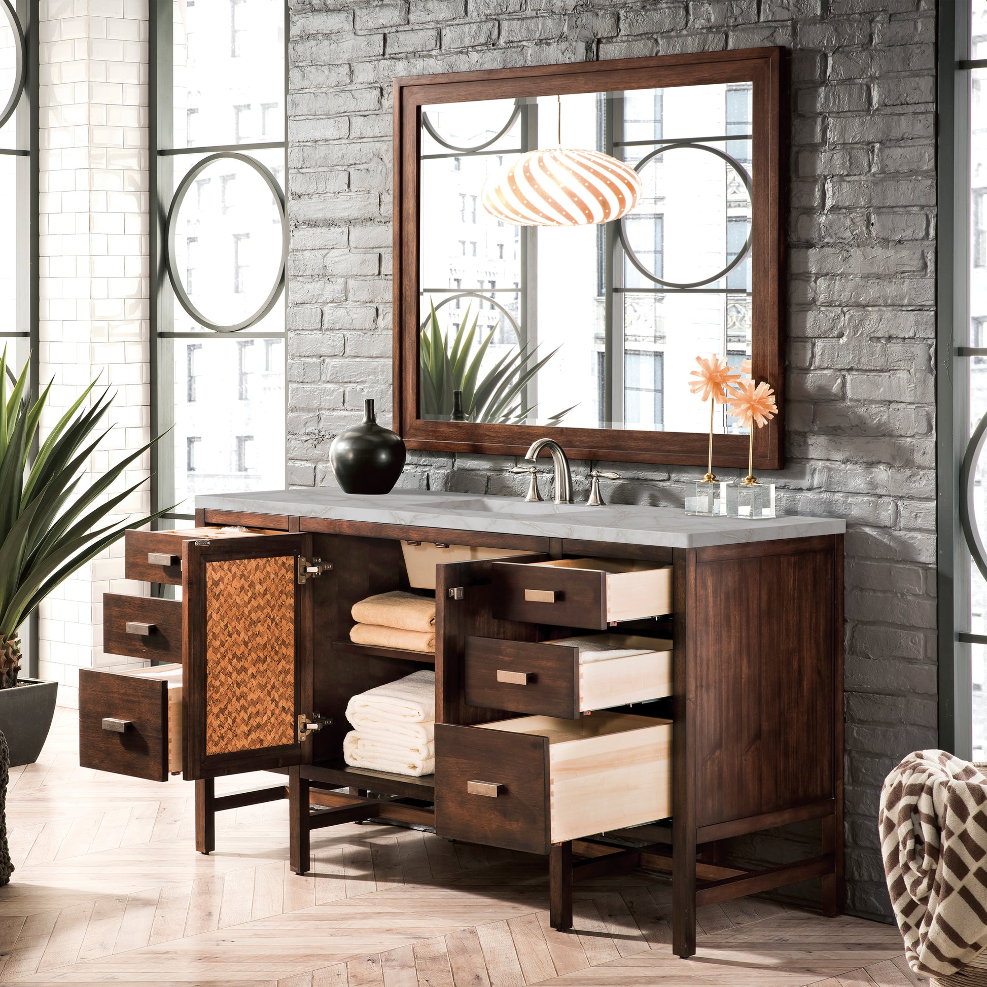 Renovate for Less Atlanta Addison 60" Single Vanity, Mid-Century Acacia w/ 3 CM Victorian Silver Silestone Top