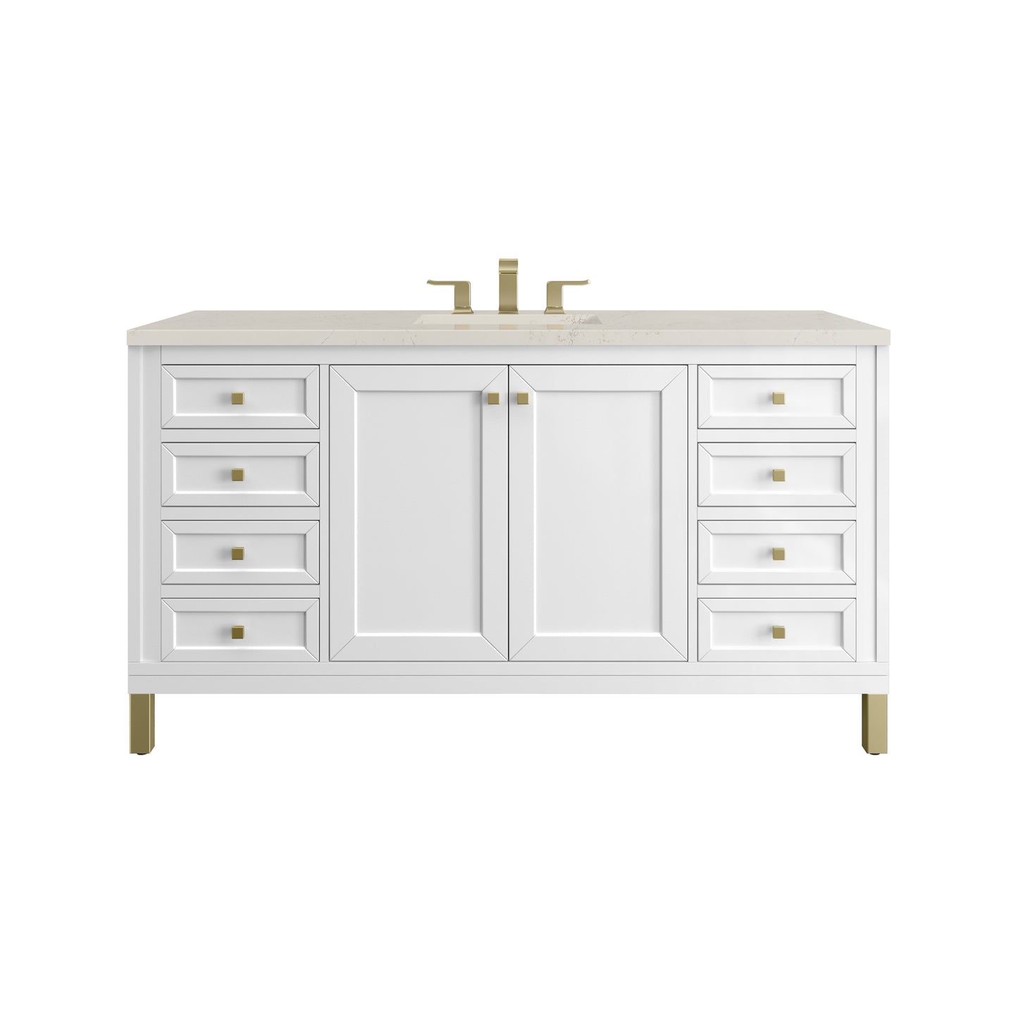 Renovate for Less Atlanta Chicago 60" Single Vanity, Glossy White, w/ 3 CM Siberian Silestone Top w/FreePower Wireless Charger