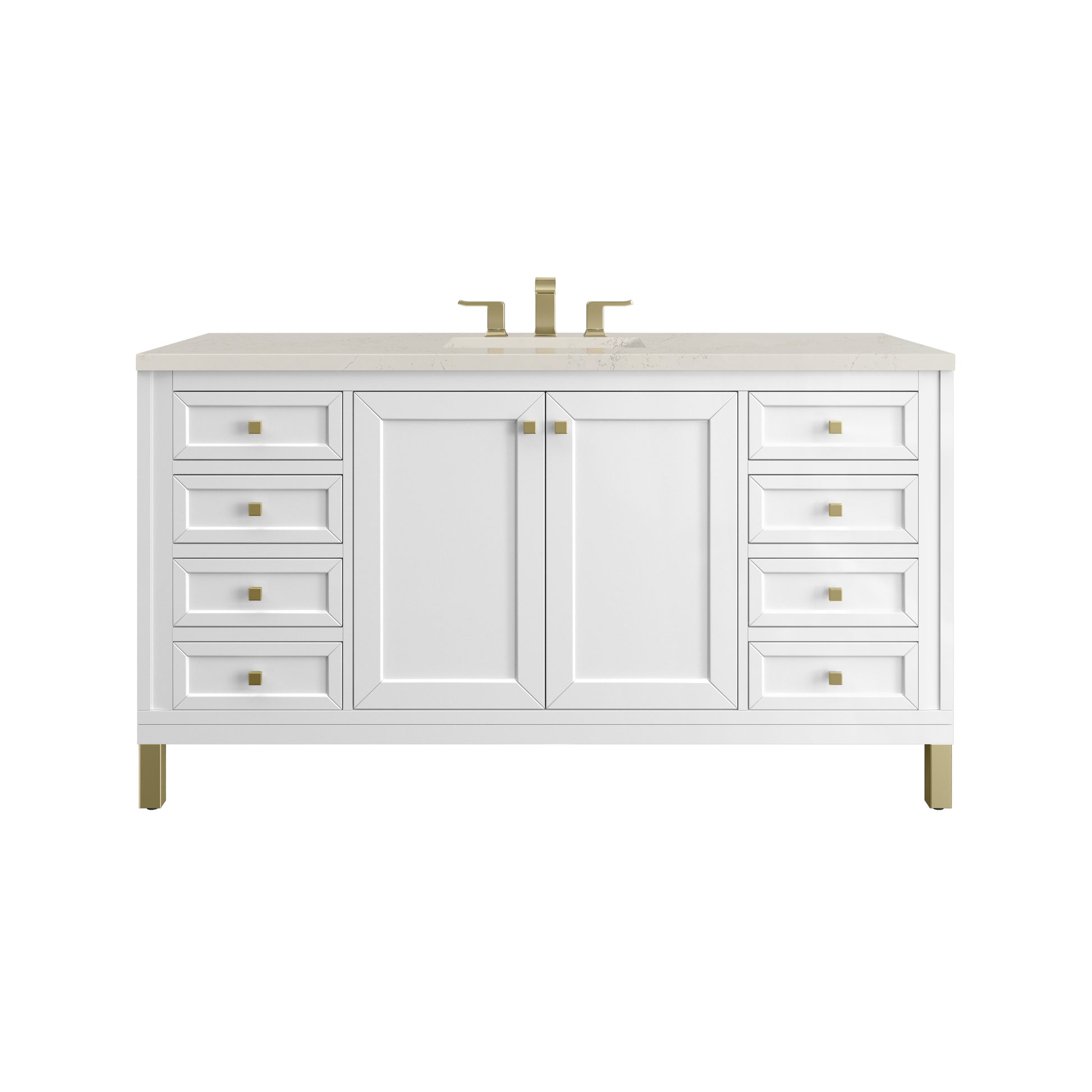 Renovate for Less Atlanta Chicago 60" Single Vanity, Glossy White, w/ 3 CM Siberian Silestone Top w/FreePower Wireless Charger