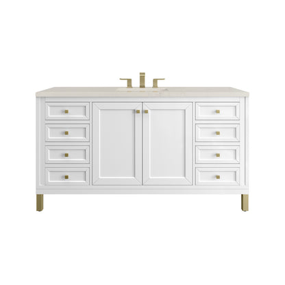 Renovate for Less Atlanta Chicago 60" Single Vanity, Glossy White, w/ 3 CM Siberian Silestone Top w/FreePower Wireless Charger
