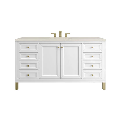 Chicago 60" Single Vanity, Glossy White, w/ 3 CM Siberian Silestone Top
