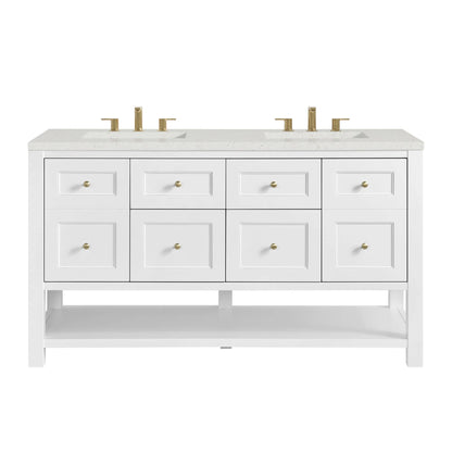 Breckenridge 60" Double Vanity, Bright White, w/ 3 CM Lime Delight Quartz Top