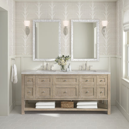 Renovate for Less Atlanta Breckenridge 72" Double Vanity, Whitewashed Oak w/ 3 CM White Zeus Silestone Top