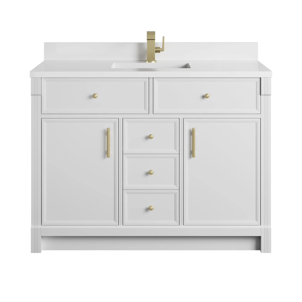 Bellshire 48" Single Vanity, Bright White w/ Single Hole 3 CM White Zeus Silestone Top and Matching Backsplash