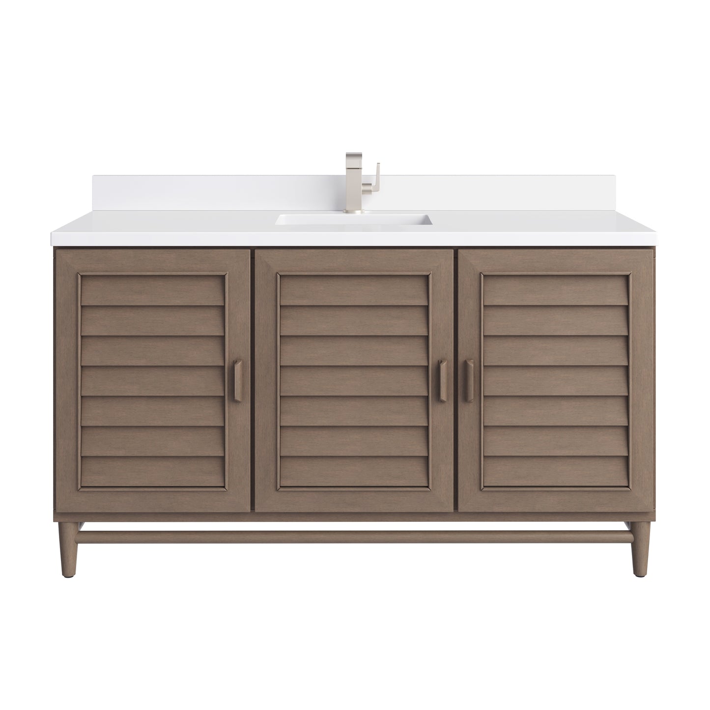 Renovate for Less Atlanta Portland 60" Single Vanity Whitewashed Walnut w/ Single Hole 3 CM White Zeus Silestone Top & Backsplash