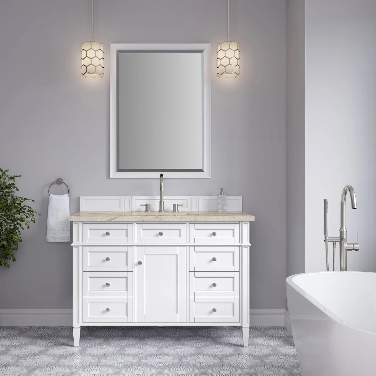 Brittany 48" Single Vanity in Bright White, w/ 3 CM Tajnar Eclos Top