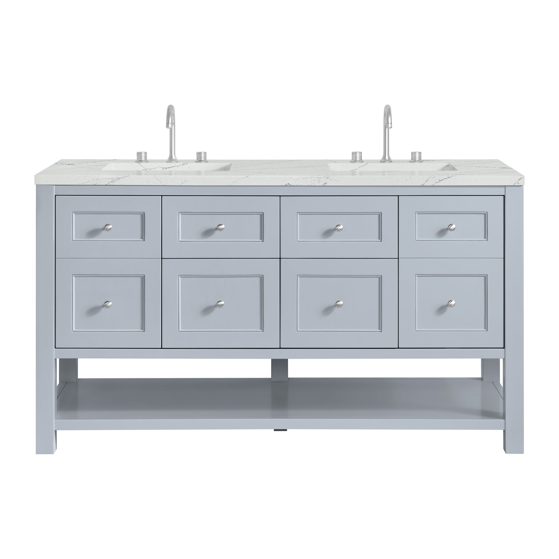 Renovate for Less Atlanta Breckenridge 60" Double Vanity, Serenity Blue, w/ 3 CM Ethereal Noctis Quartz Top