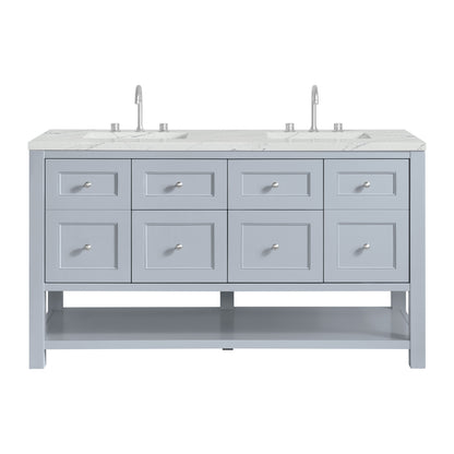 Renovate for Less Atlanta Breckenridge 60" Double Vanity, Serenity Blue, w/ 3 CM Ethereal Noctis Quartz Top