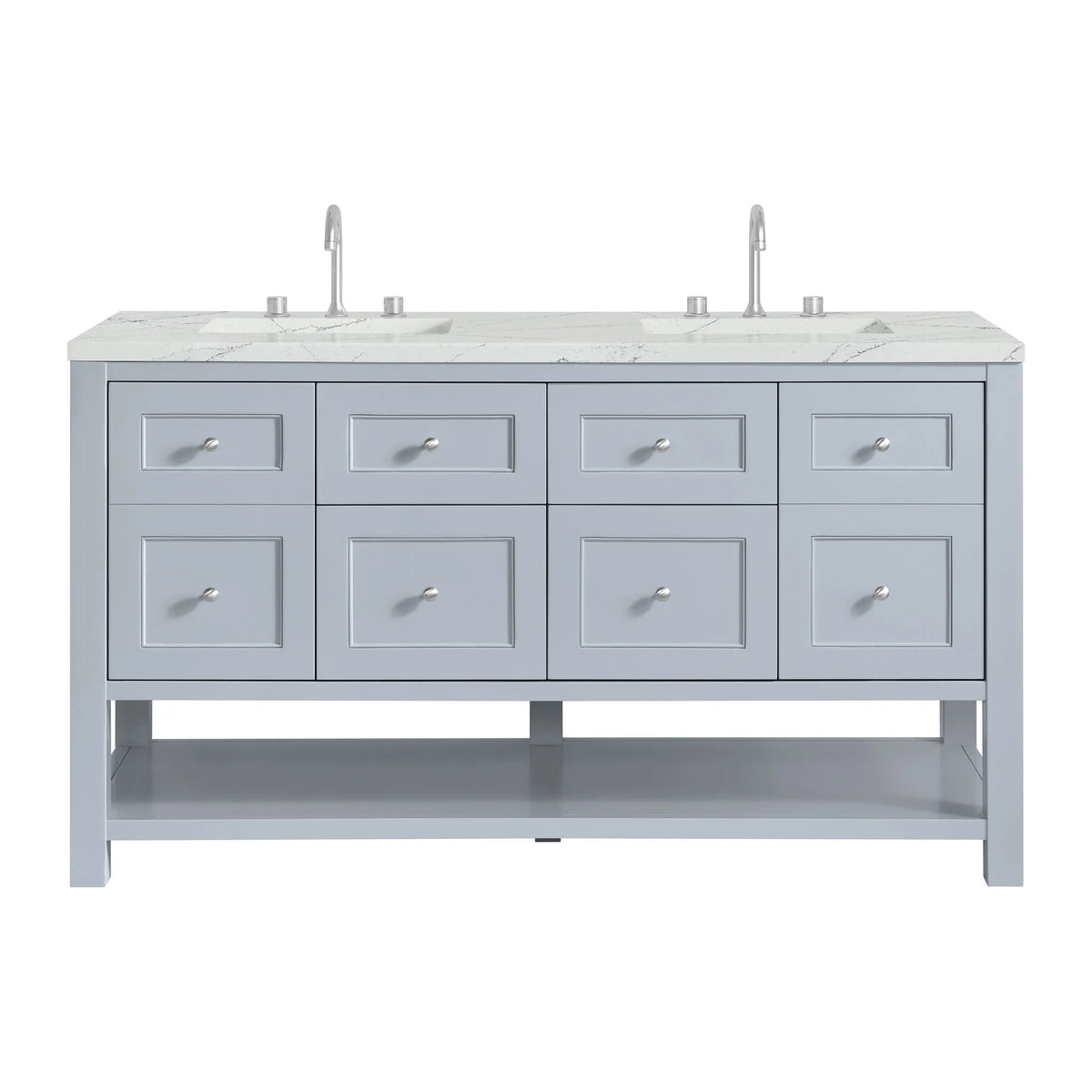 Breckenridge 60" Double Vanity, Serenity Blue, w/ 3 CM Ethereal Noctis Quartz Top w/FreePower Wireless Charger