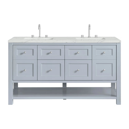 Breckenridge 60" Double Vanity, Serenity Blue, w/ 3 CM Ethereal Noctis Quartz Top w/FreePower Wireless Charger