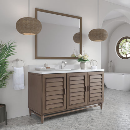 Renovate for Less Atlanta Portland 60" Single Vanity Whitewashed Walnut w/ Single Hole 3 CM White Zeus Silestone Top & Backsplash