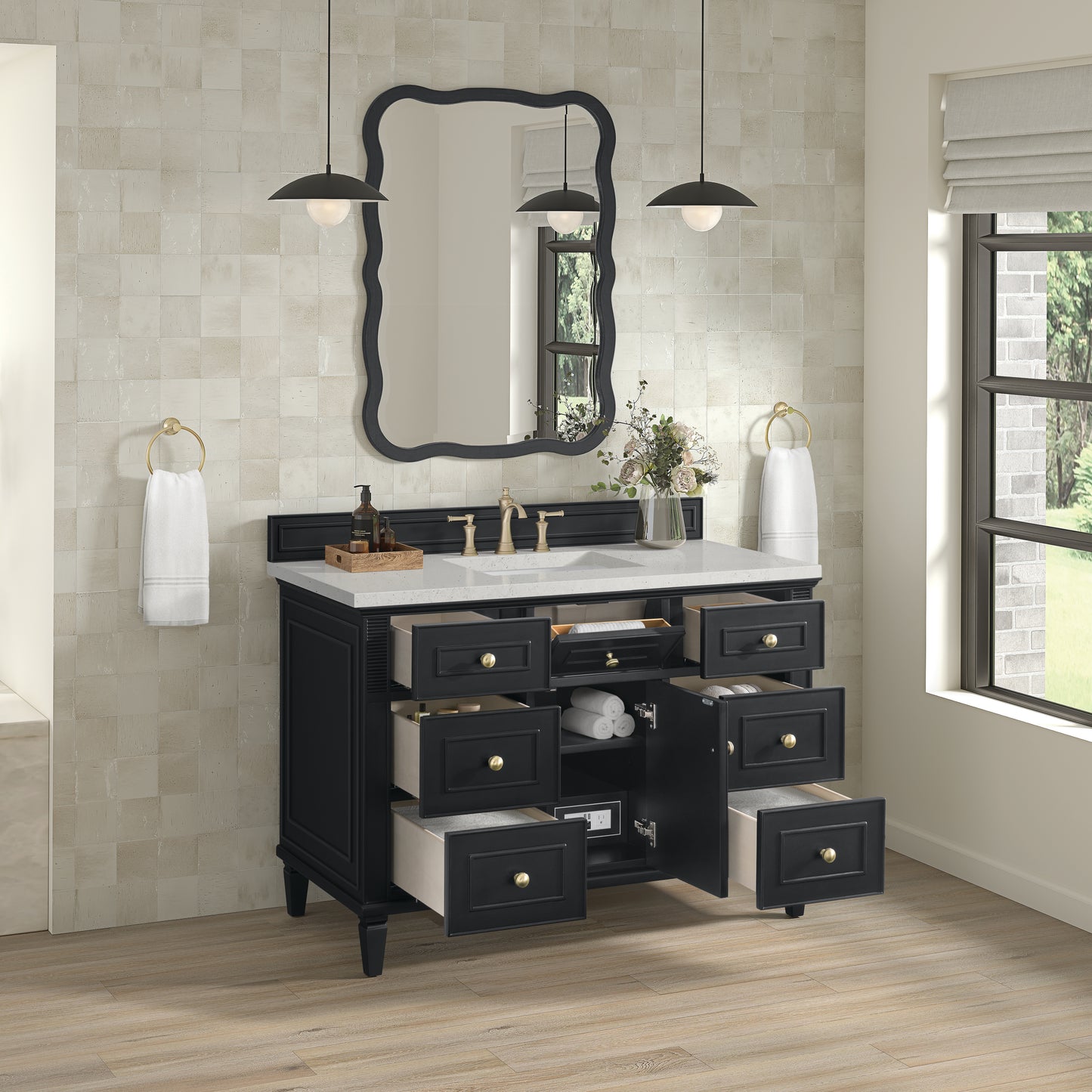 Renovate for Less Atlanta Lorelai 48" Single Vanity, Black Onyx w/ 3 CM Lime Delight Silestone Top