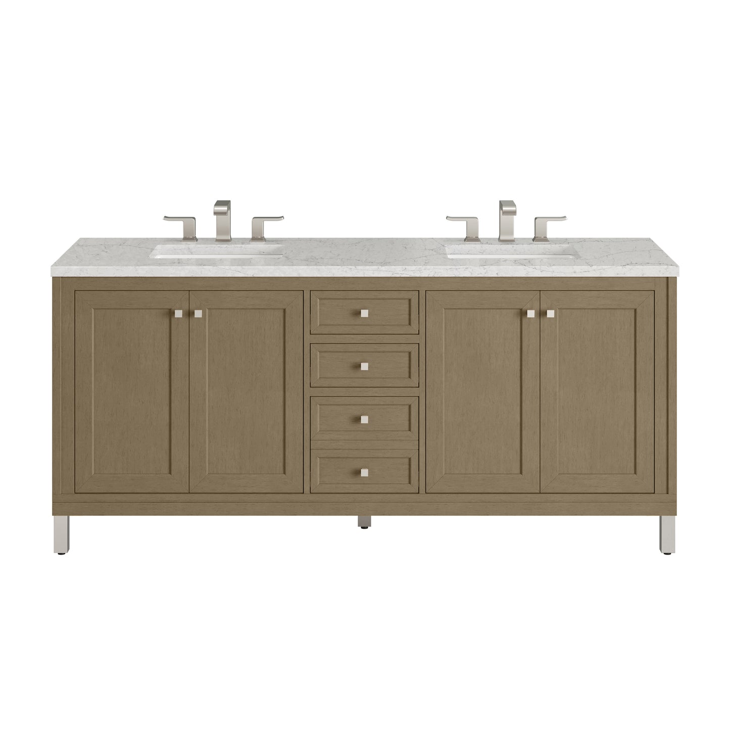 Renovate for Less Atlanta Chicago 72" Double Vanity, Walnut Whisper, w/ 3 CM Eternal Jasmine Pearl Silestone® Top