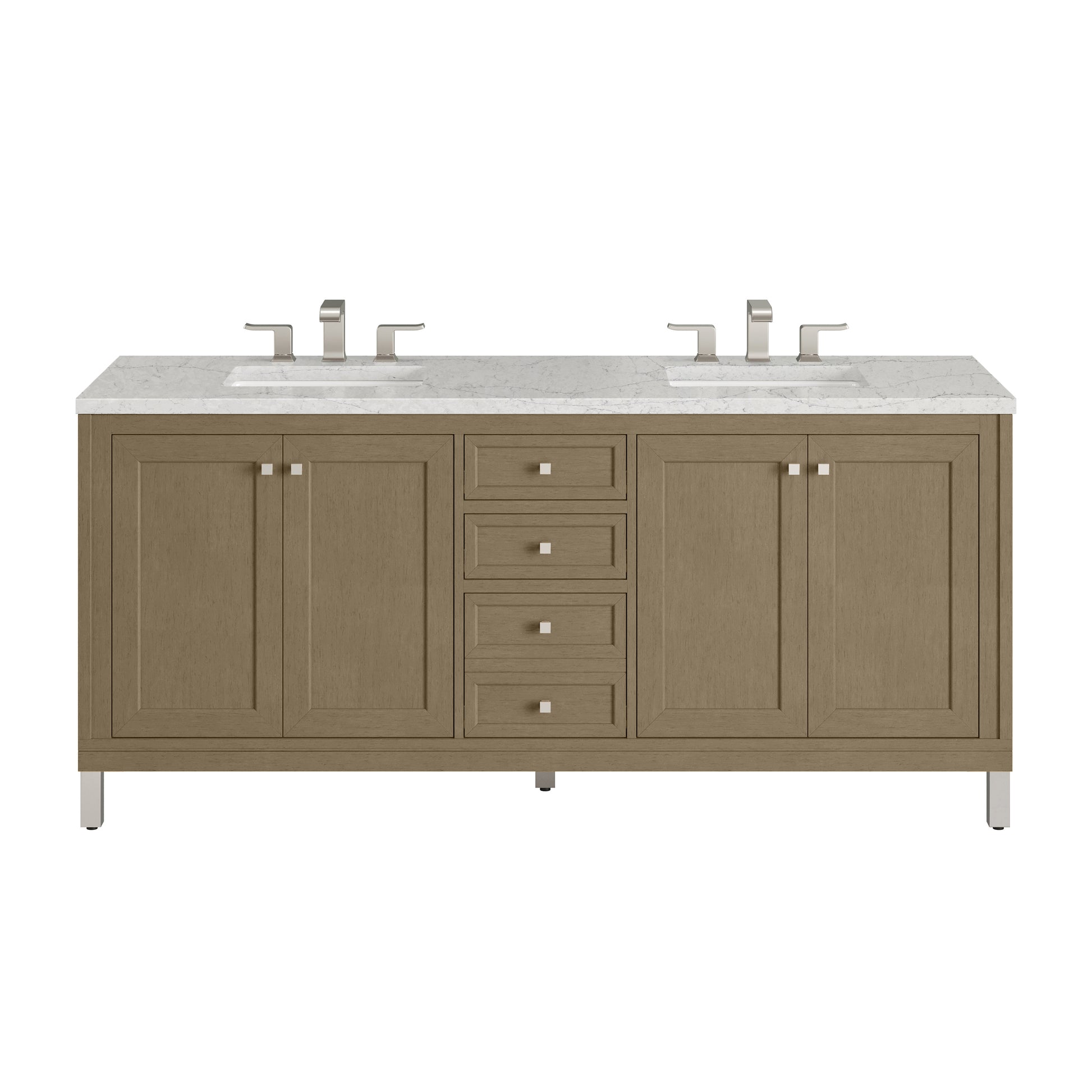Renovate for Less Atlanta Chicago 72" Double Vanity, Walnut Whisper, w/ 3 CM Eternal Jasmine Pearl Silestone® Top