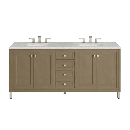 Renovate for Less Atlanta Chicago 72" Double Vanity, Walnut Whisper, w/ 3 CM Eternal Jasmine Pearl Silestone® Top