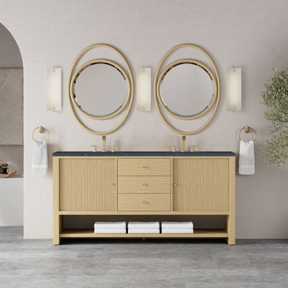 Renovate for Less Atlanta Marigot 72" Double Vanity, Sunwashed Oak w/ 3 CM Charcoal Soapstone Silestone Top