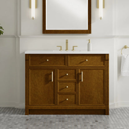 Bellshire 48" Single Vanity, Honey Oak w/ 3 CM White Zeus Silestone Top